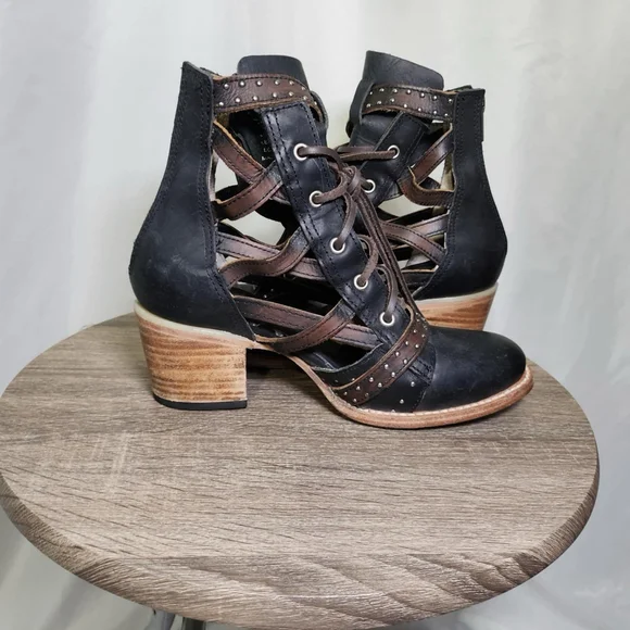 Freebird Cheyenne Multi Strap Lace-Up Leather Bootie Sandals Sz 9 Festival - Picture 7 of 11